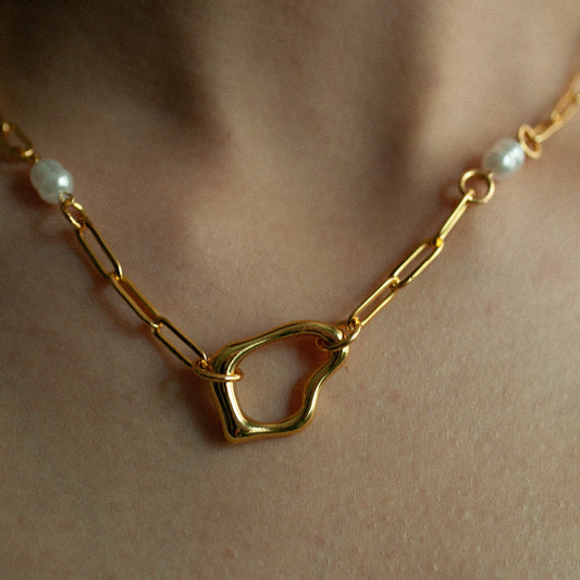 Organic pearl link necklace 192 Gold