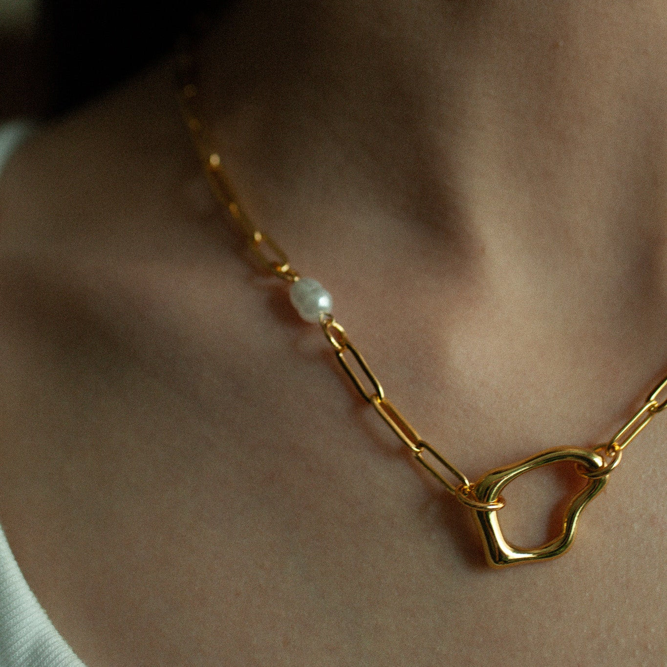 Organic pearl link necklace 192 Gold