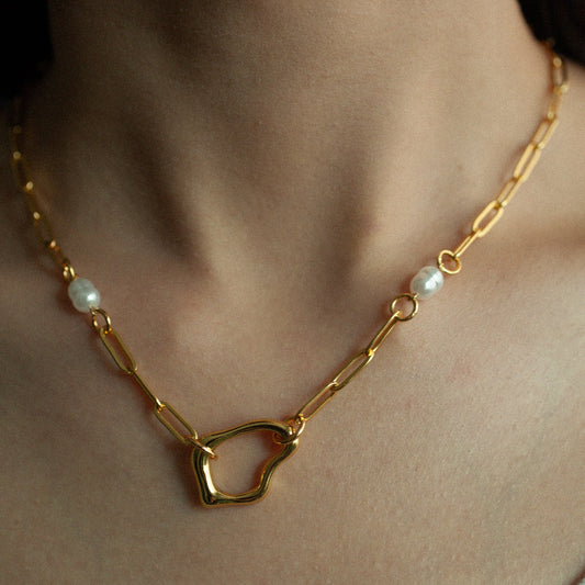 Organic pearl link necklace 192 Gold