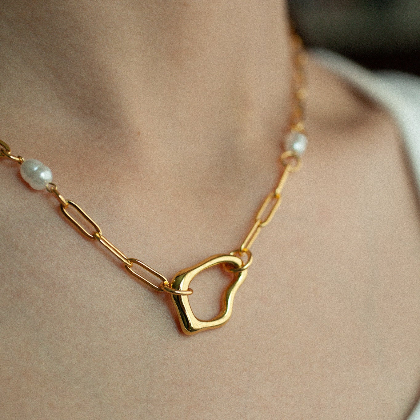 Organic pearl link necklace 192 Gold