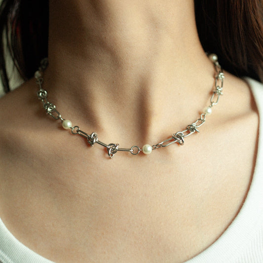 Chain pearl necklace 031 Silver