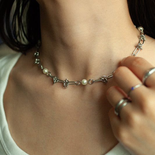 Chain pearl necklace 031 Silver