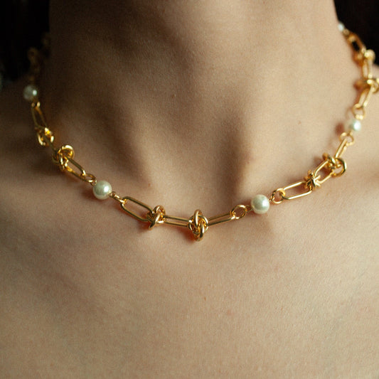 Chain pearl necklace 031 Gold