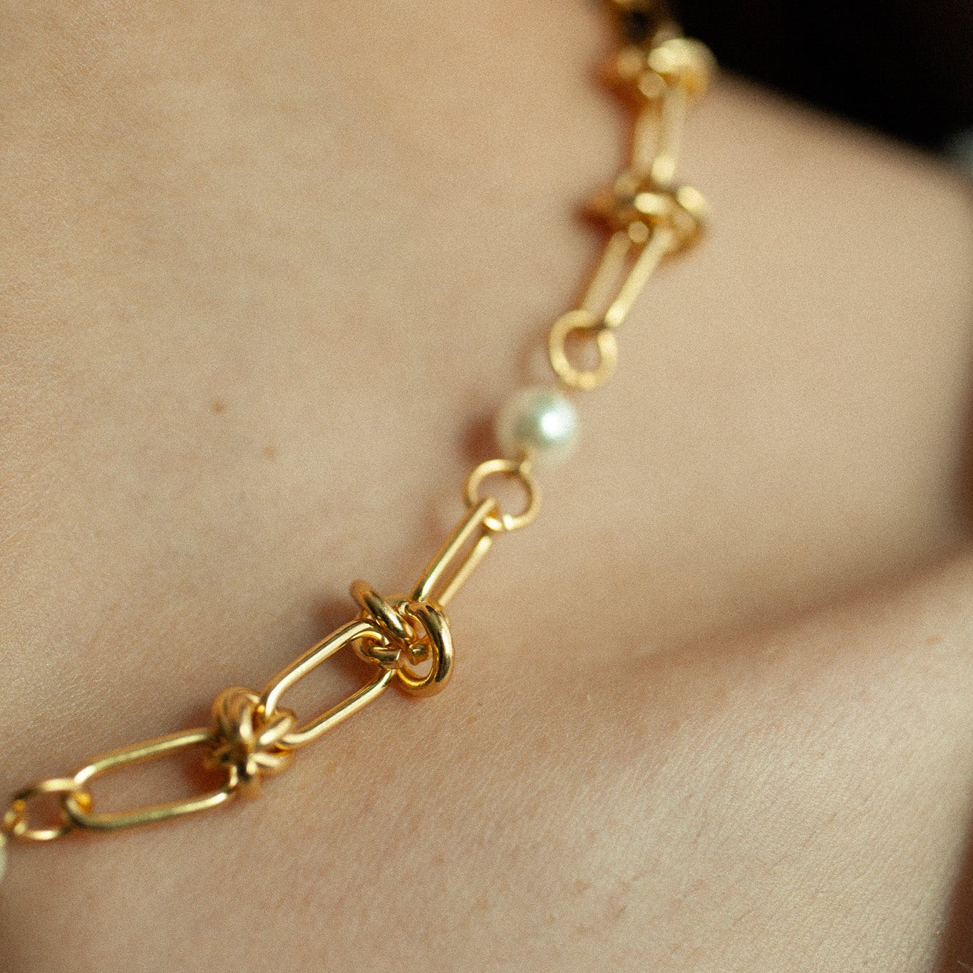 Chain pearl necklace 031 Gold