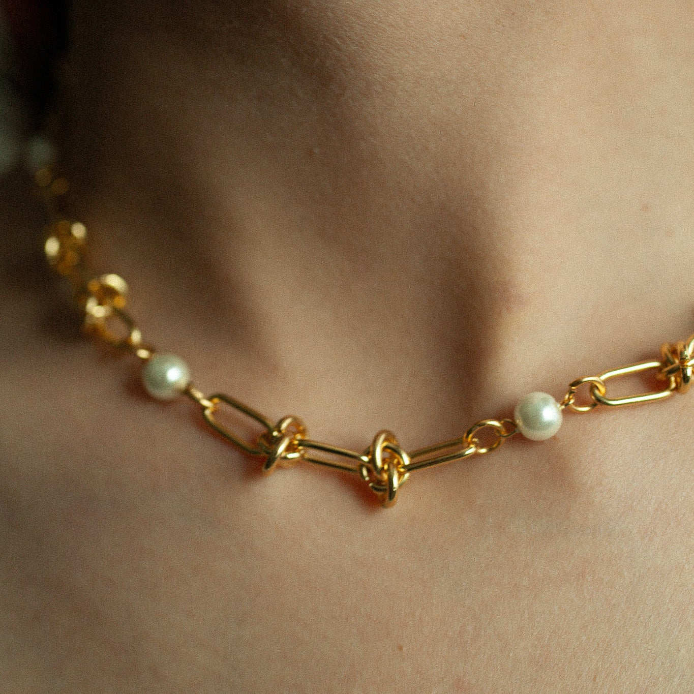 Chain pearl necklace 031 Gold
