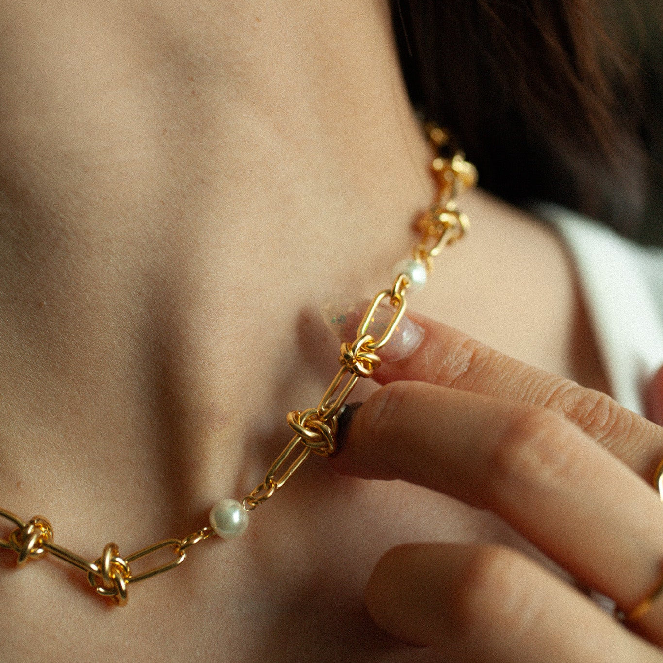 Chain pearl necklace 031 Gold