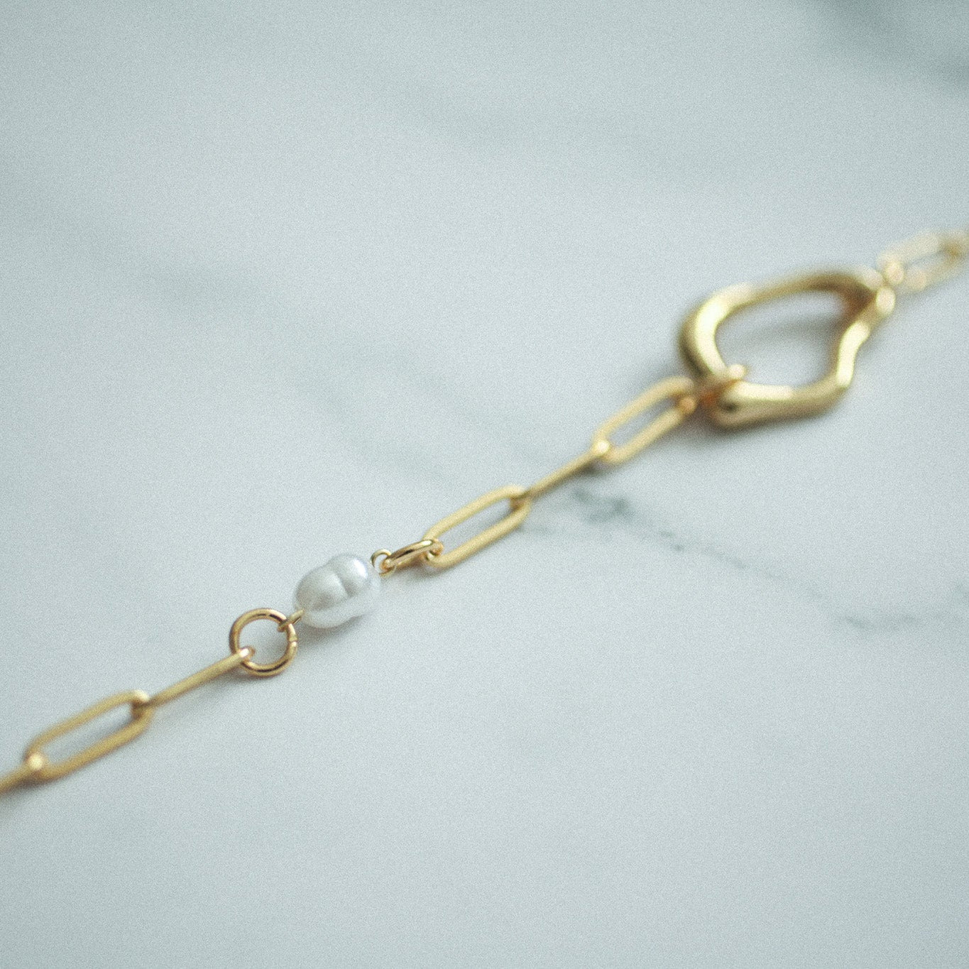 Organic pearl link necklace 192 Gold