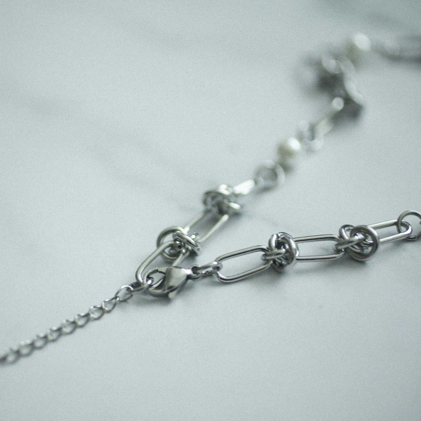 Chain pearl necklace 031 Silver
