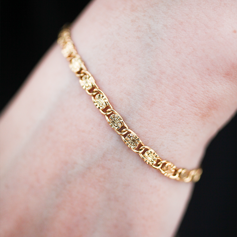Engraved link bracelet 113 Gold